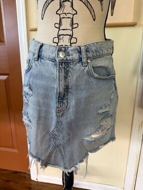 Pilcro Light Blue Distressed Denim Mini Skirt